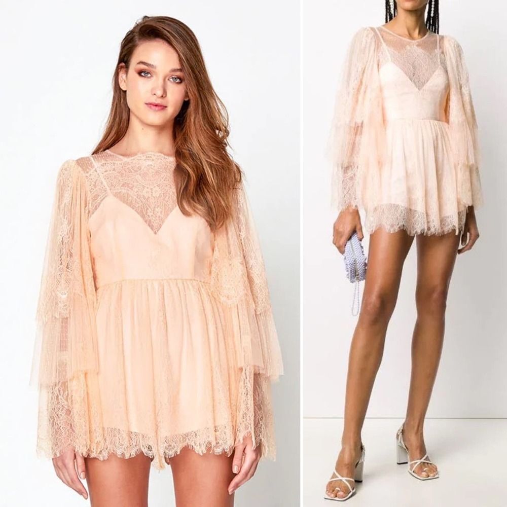 NEW Alice McCall Mi Amor Playsuit, Lace Romper, Bell Sleeves, Pink, Size 2 NWT